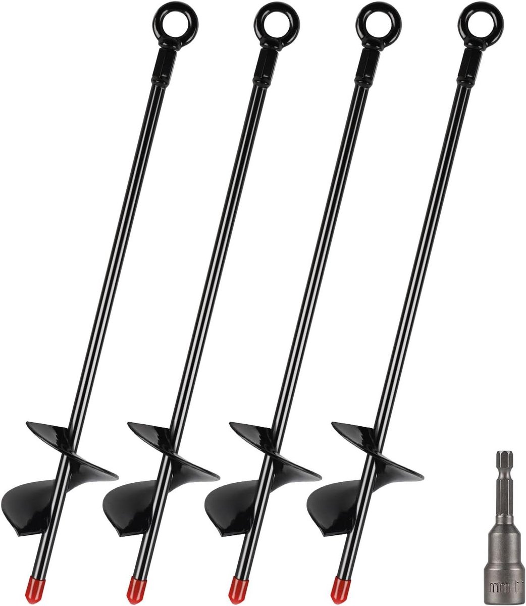 Grondankers Set - Haringen - Stabiel Plaatsen - Spiraalvormige Boor - 4 stuks 38cm - Zwart