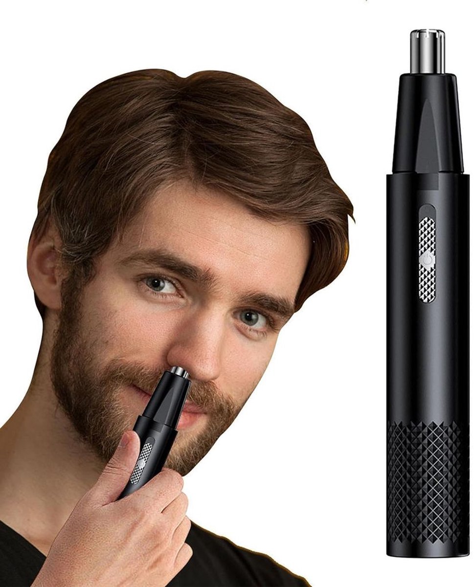 Neus-/oorhaartrimmer, USB oplaadbaar, professionele trimmer Geschikt voor 6000 toeren per minuut, precisie-verzorgingsapparaat Geschikt voor zowel mannen als vrouwen, compact formaat 15 x 1 cm, zwart.