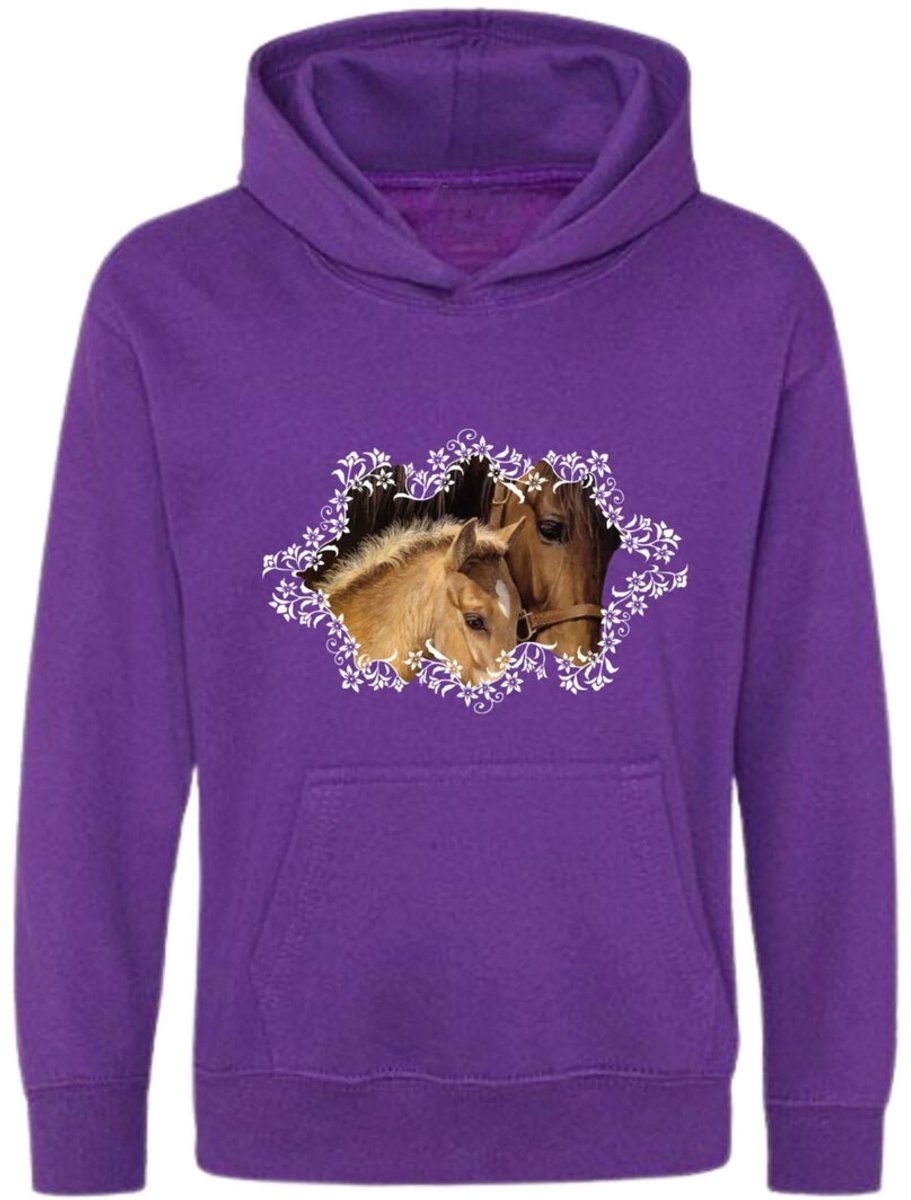 Meisjes hoodie met paard en veulen - Paars - 110/116