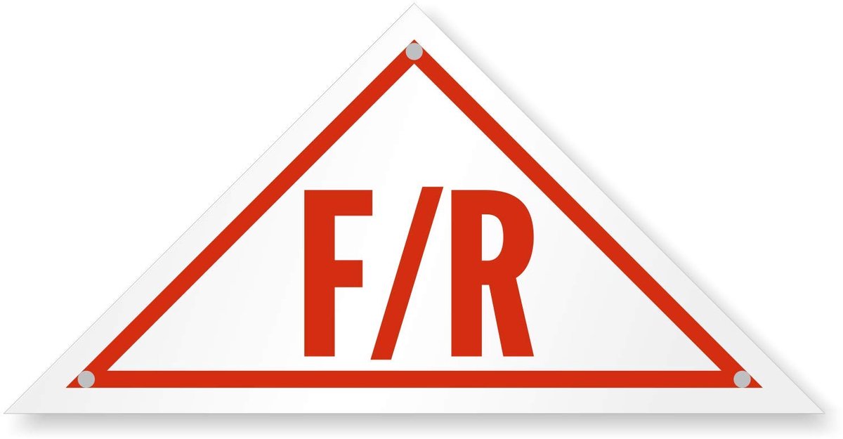 Veiligheidsbord, Legende "F/R Driehoekig", Rood op Wit, 6" tall x 12" across triangle, Red on White, 1