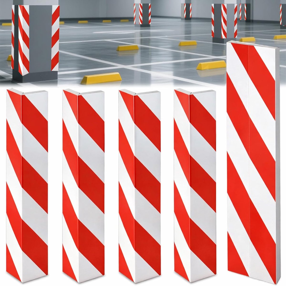 4 stuks randbescherming garage, 40 × 10 × 1,5 cm, zelfklevende deurrandbeschermers van EVA, strepen, stootbescherming voor garagemuur, parkeerplaats en magazijn (rood-wit)