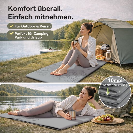 Funlife Opvouwbare Yogamat Set met 3 Weerstandsbanden - 190 x 66 cm - 10 mm Dik - Antislip Fitnessmat voor Yoga, Pilates en Thuis Workout - Grijs — afbeelding 3