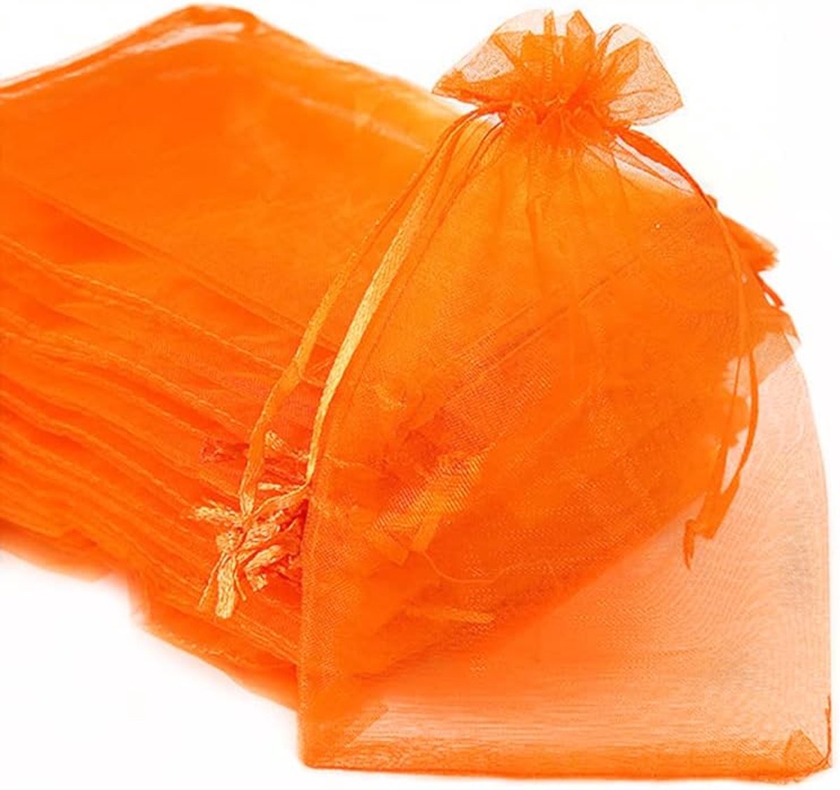 Cadeauzakjes, 20 stuks, 15 x 20 cm, om te vullen, organza zakjes met trekkoord, voor bruiloft, snoepzakjes, sieradenzakjes, geschenkzakjes, oranje
