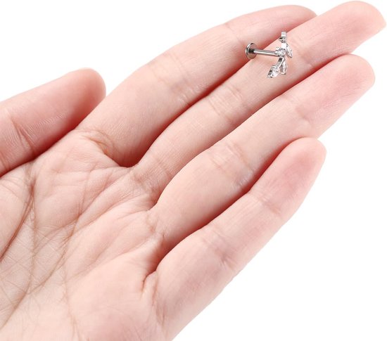 Hengkaixuan 16G G23 titanium platte achterkant labret studs binnendraad lippen studs tragus piercing Monroe Medusa lippiercing zilver lobe kraakbeen conch oorbel sieraden 6 8 10 mm, Metaal, Edelsteen — afbeelding 5