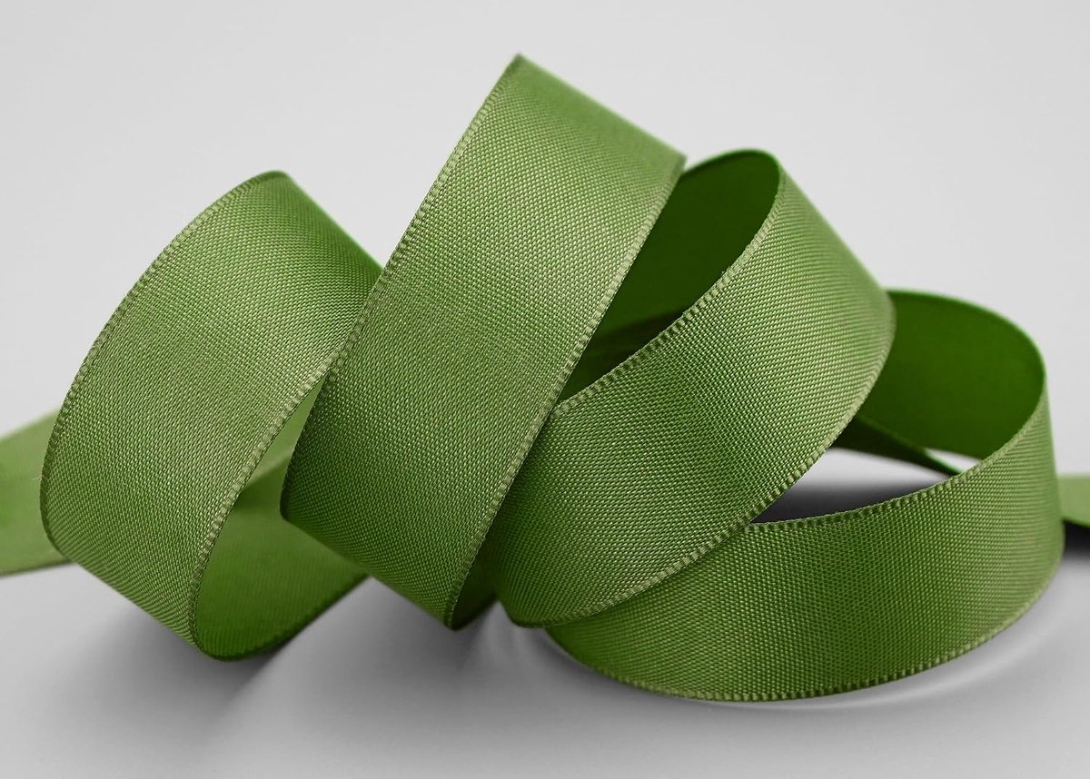 50 m x 25 mm stoffen lint mat zonder draad olijf grasgroen 621 groen decoratielint met geweven rand cadeaulint stoffen lint tafeldecoratie bruiloft Pasen lint visco taftlint taft