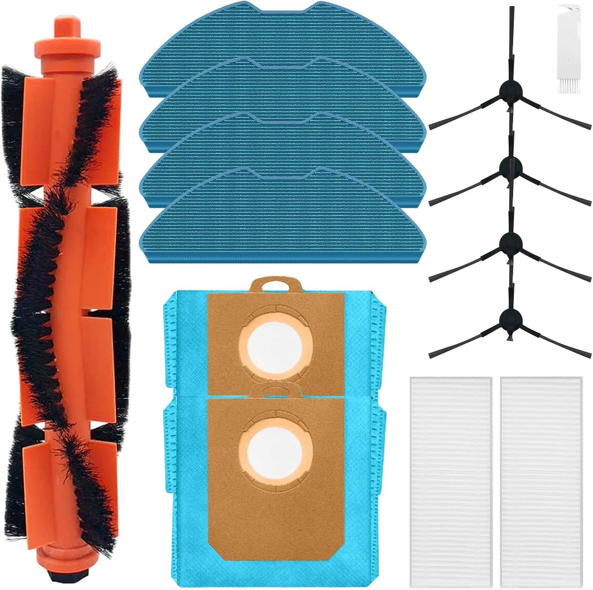 Accessoireset voor Philips Homerun serie 3000 XU3100/01 XU3110/02 XU3000/01 XU3000/02 robotstofzuiger, 1 rolborstel, 2 HEPA-filters, 4 dweilen, 2 stofzakken, 4 zijborstels, 1 borstel