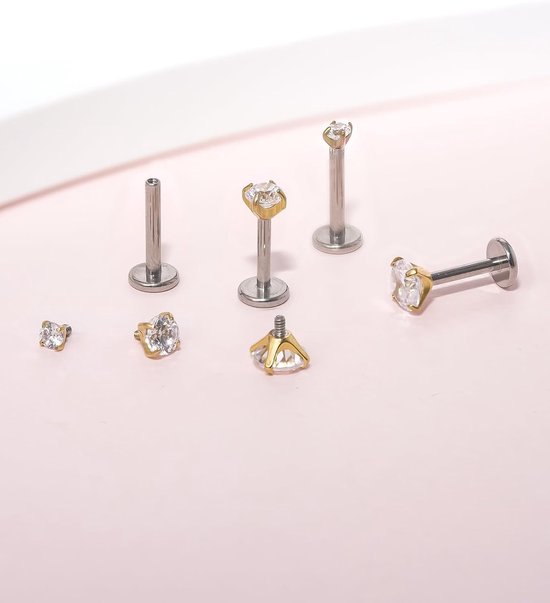 Limerencia 18G titanium traguspiercing, 2 stuks medische lippiercing, labret-steker hypo-allergene helix piercing oor voor navel tong wenkbrauw lip septum neus oor piercing — afbeelding 4