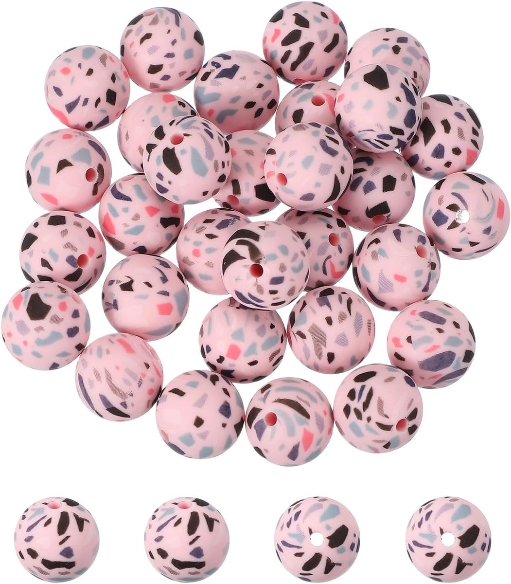 Kralen, 15 mm ronde camouflagekralen voor kralen sleutelhanger maken doe-het-zelf ambachten armbanden kralen pen sieraden maken benodigdheden, camouflage roze