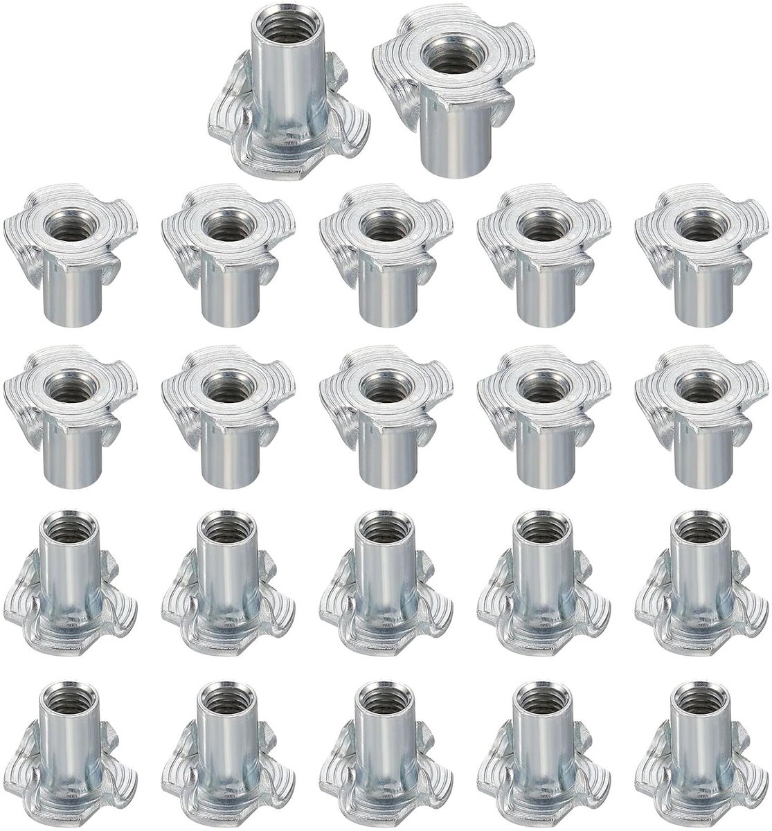 T-moeren met 4 punten, M5 x 12 mm, schroefdraadinzetstukken van koolstofstaal voor hout, klimmen op rotsen, keukenmeubels, meubels