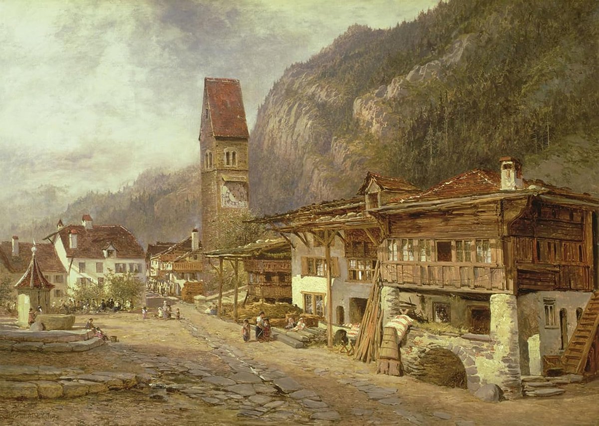 Beroemde kunstposter afbeeldingen schilderijen Unterseen Interlaken Herfst in Zwitserland door Benjamin Williams toonaangevende moderne muurkunst voor wanddecoratie 60 x 90 cm