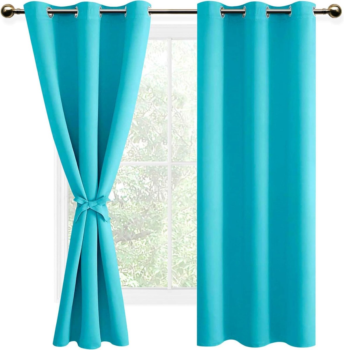 Verduisteringsgordijn met Ringen Ondoorzichtige Gordijnen, Set van 2 Warmtewerend Stof voor Slaapkamer Kant en Klaar, 106x160 cm (B x H), Turquoise