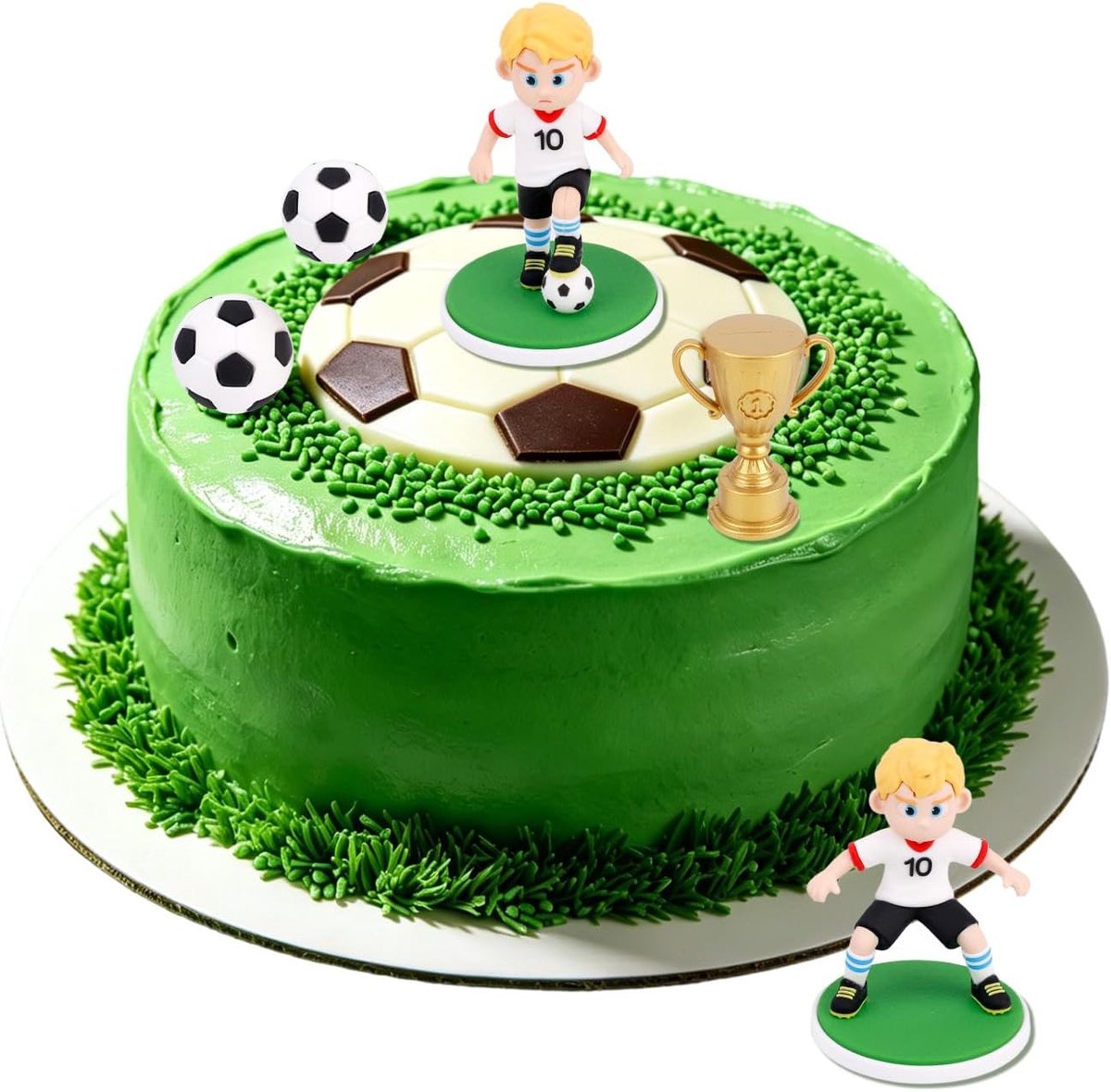 5st Voetbal Cake Topper, Voetbalspeler Taartdecoraties met Trofee Voetbal Cupcake Topper voor Sportthema Verjaardagsfeest Decoratiebenodigdheden