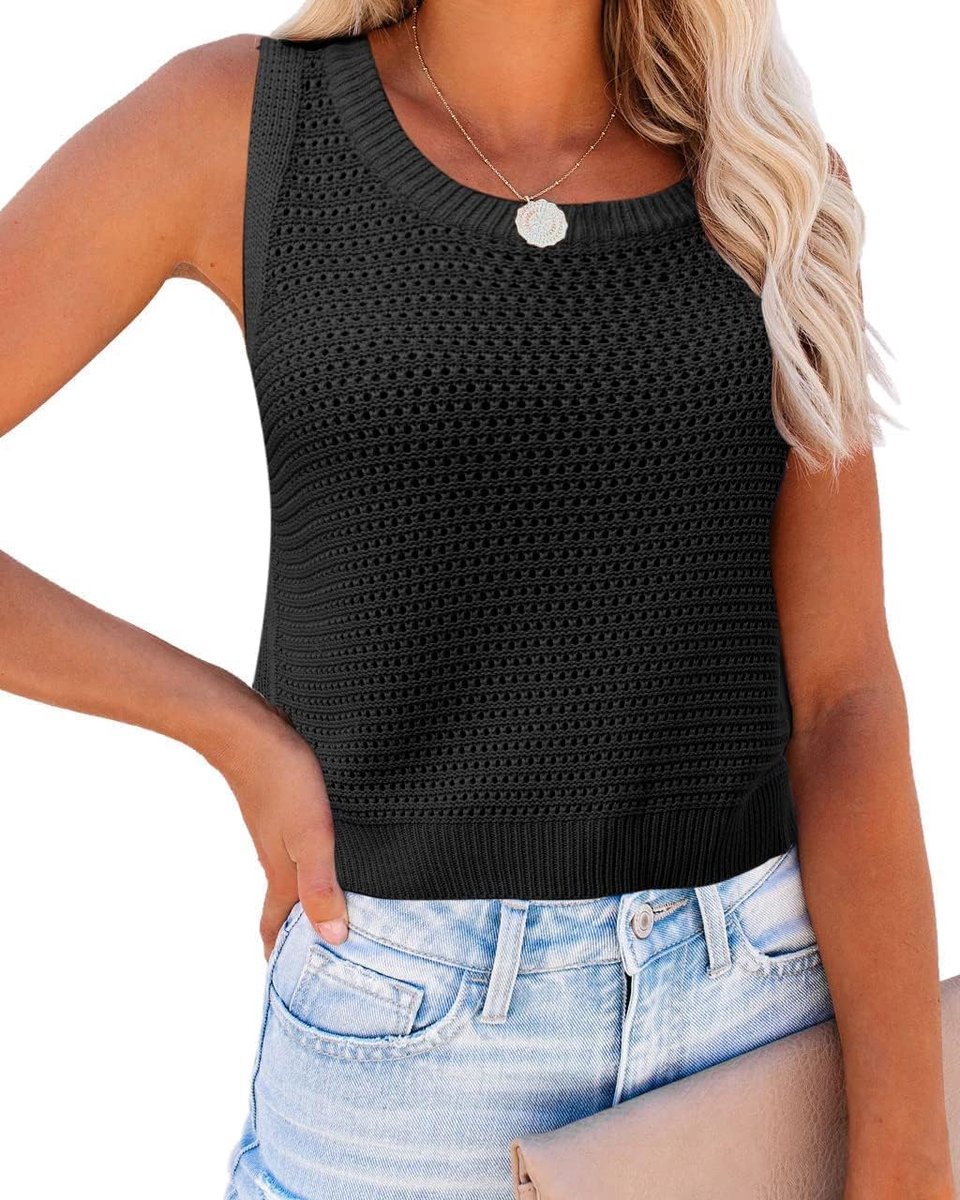 Gebreide damestop zomer mouwloos bovenstuk ronde hals blouse gehaakte skelet vrijetijdsshirt sexy vest elegant casual gebreide top