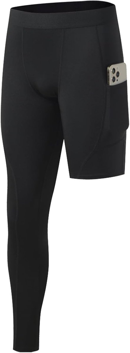 Compressiebroek met enkele benen met sportzakken, loopbroek, basketbal, ademend, sneldrogend, trainingsbroek, fitness, hardlopen