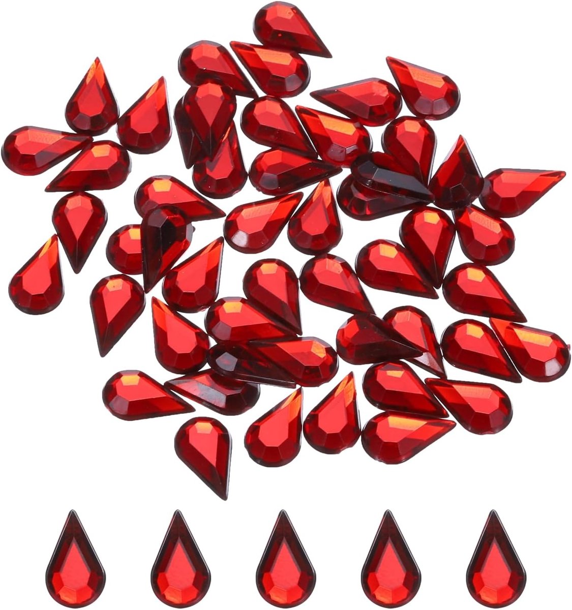 50 stuks acryl edelstenen met platte achterkant, 6 x 10 mm, kunststrassteentjes voor doe-het-zelf knutselen, kralen, bruiloft, gezichtsbeschildering, sieraden maken, dieprood