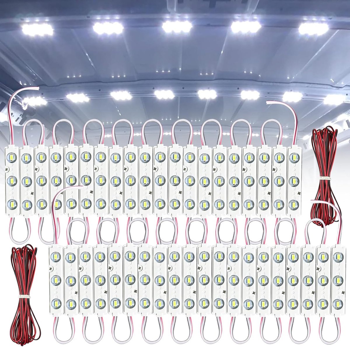 12V Van Interieur Licht, 120 LEDs Plafondverlichting Kit, Waterdichte Daklicht voor Van RV Truck Boot Caravan Trailer Vrachtwagens Cargo Transit Bus LWB, 40 Modules