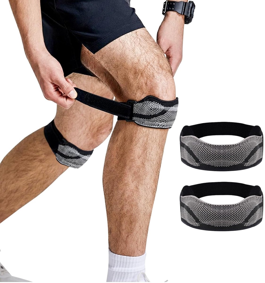 2 stuks kniebandage, sportkniebandage, verstelbaar, voor heren, kniebandage voor wandelen, balsport, sport en dagelijkse activiteiten