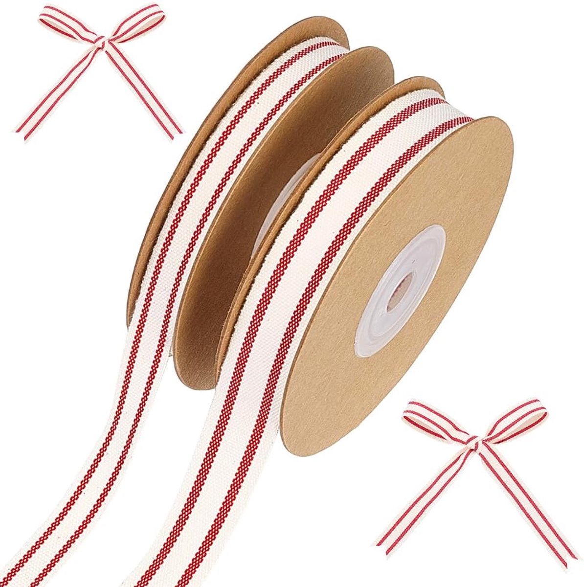 PandaHall 18,3 m rood en wit gestreept lint, 10 mm/15 mm, katoenen lint, grosgrain lint voor geschenkverpakking, creatieve vrije tijd, naaien, decoratie van huis, feest en bruiloft