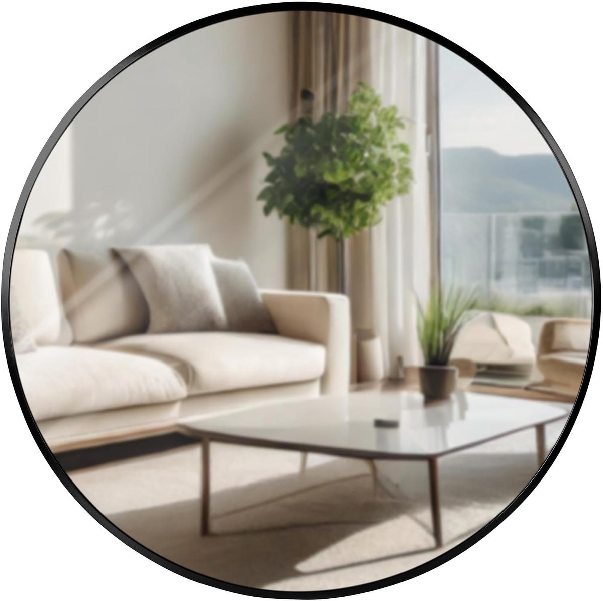 Elsie Wandspiegel - Rond - Diepte lijst 3 cm - ideaal voor woonkamer, slaapkamer of badkamer -, Kleur:zwart, Maat:L