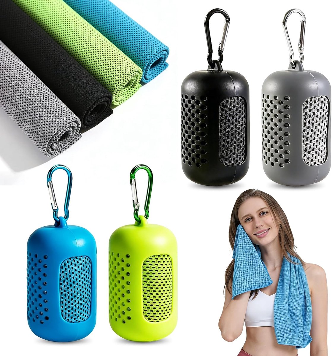 Set 4 Stuks,Cooling Towel Microvezel Sporthanddoek Sneldrogend,Snel Verkoelend door Verdampingskoeling,Koeldoek voor Fitness,Yoga,Hardlopen & Outdoor,30x90 cm met Siliconen Hoes