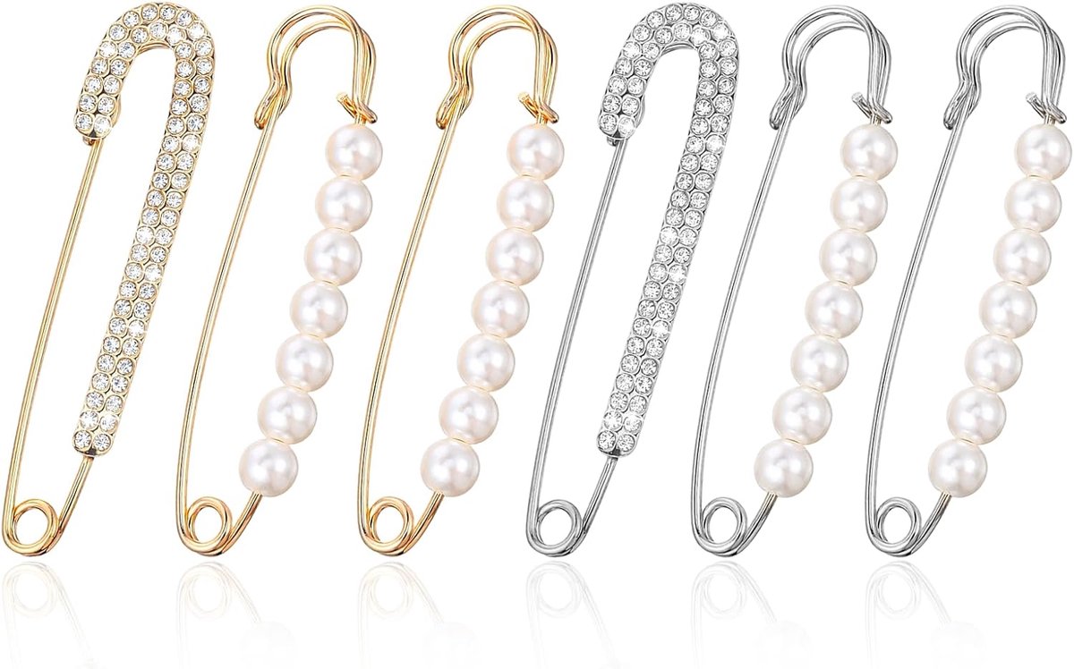 6 STKS Strass Veiligheid Pins, Parel Broche Pins, Fancy Veiligheid Pin voor Kleding Faux Parel Steentjes Broches voor Vrouwen Kleding Decoratie DIY Craft