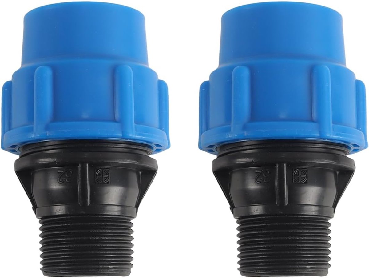 PE Pijp Snelle Schakelaar, 32x32mm Blauwe GLB 1 Duim Mannelijke Adapter, 2 Pak