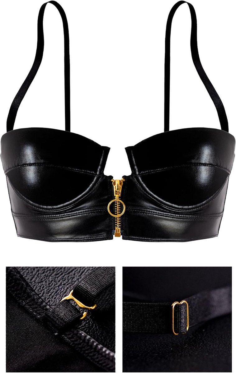Kunstleer kort bustier met puff schouder Lange mouw