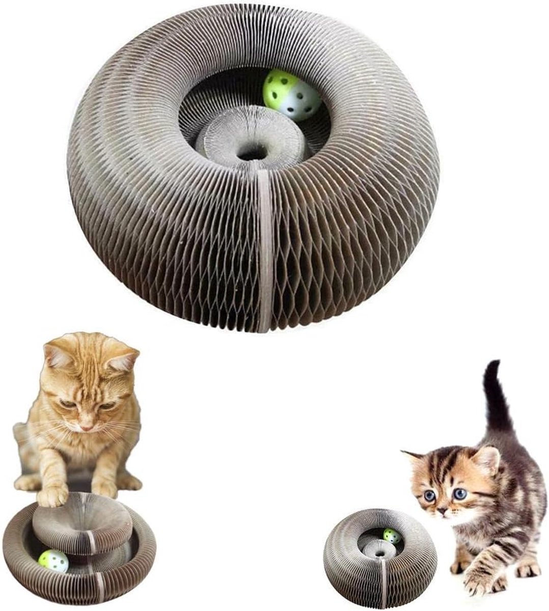 Organ Kat Krasbord voor katten, opvouwbaar, met Bell Ball, krabplank met klauwslijper voor katten, interactief speelgoed voor katten om te krabben - 24 x 24 x 10 cm