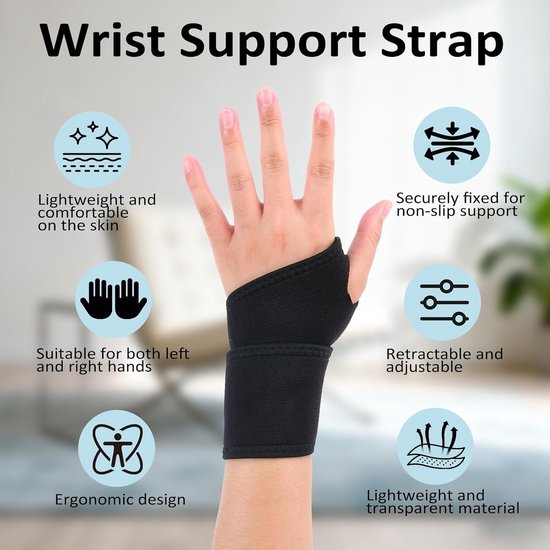 2 x tunnel-polsbandages, verstelbaar en ademend, voor heren en dames, voor kantoor, sportschool, tennis, peesontsteking, artritis, sportbescherming, zwart — afbeelding 3