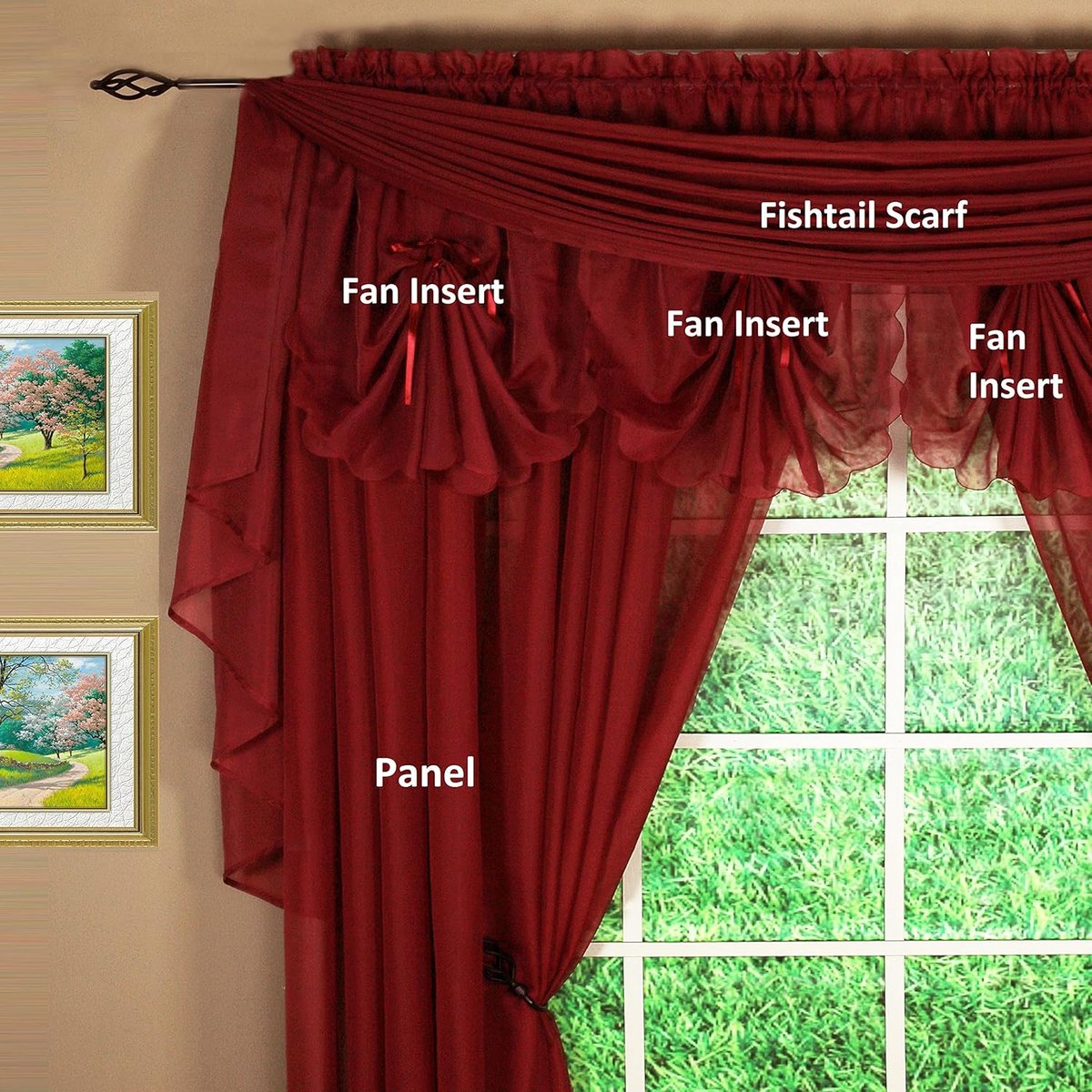 Curtain Emelia Original Voile Sjaal 144", Bourgondië, 45" B x 144" L