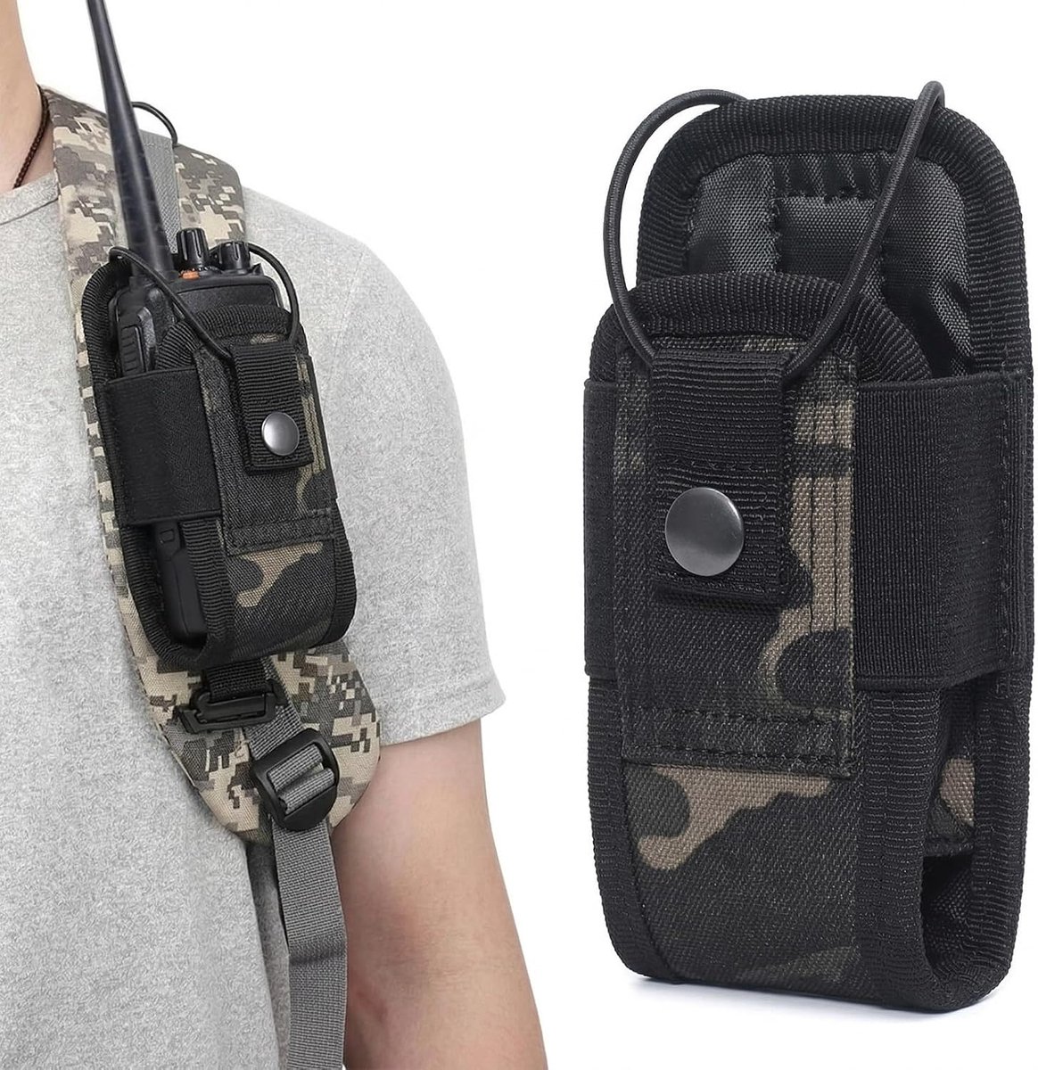 1 stuk radiohouder, radio-riemtas, radiohouder, walkietalkie pouch case, beschermhoes cover voor walkietalkie, voor jachtgordel intercomtas, zwart camouflage
