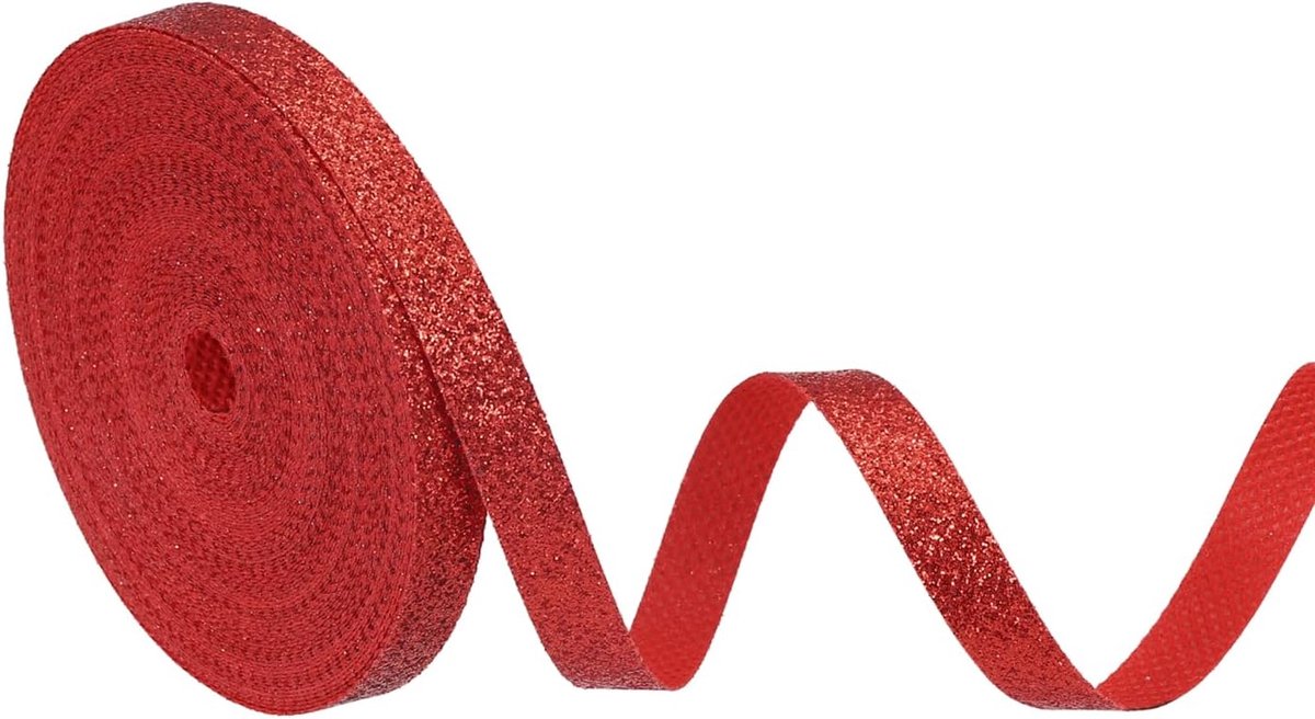 Sprankelend lint met glitters, 7,5 cm x 10 m metallic lint voor doe-het-zelf ambachten, geschenkverpakking, vakantie, bruiloft, verjaardagsfeest, woondecoratie, rood