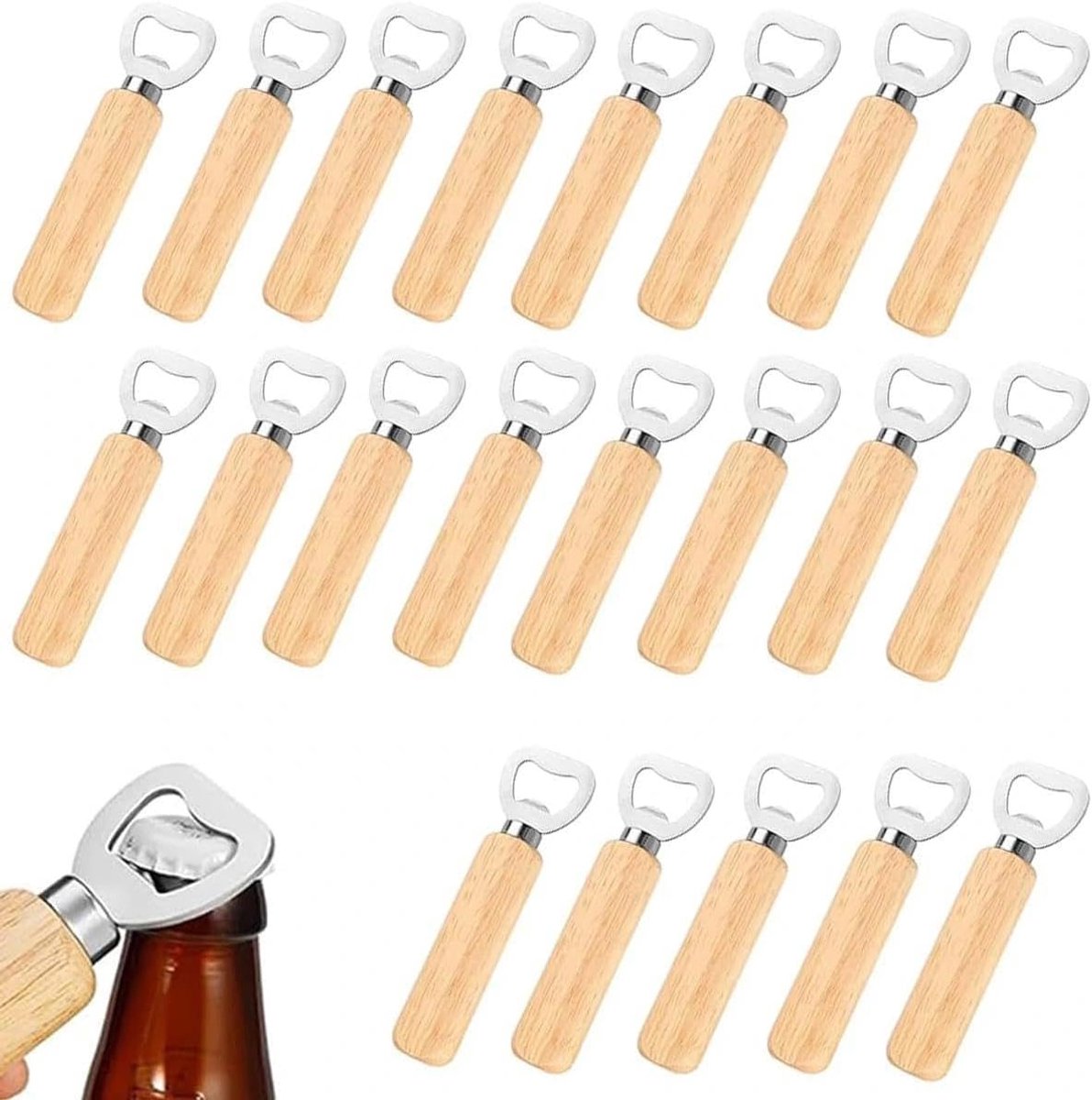 Flesopener, hout, bieropener, flessenopener met houten handvat, cadeau voor mannen en bierliefhebbers, 50 stuks