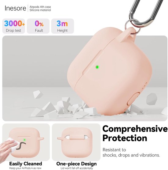 Compatible with AirPods 4 Case - Light Pink - Silicone Protective Case Cover for Apple Air Pod 4 (2024/ANC), Unisex Design, with Cleaning Kit — afbeelding 5