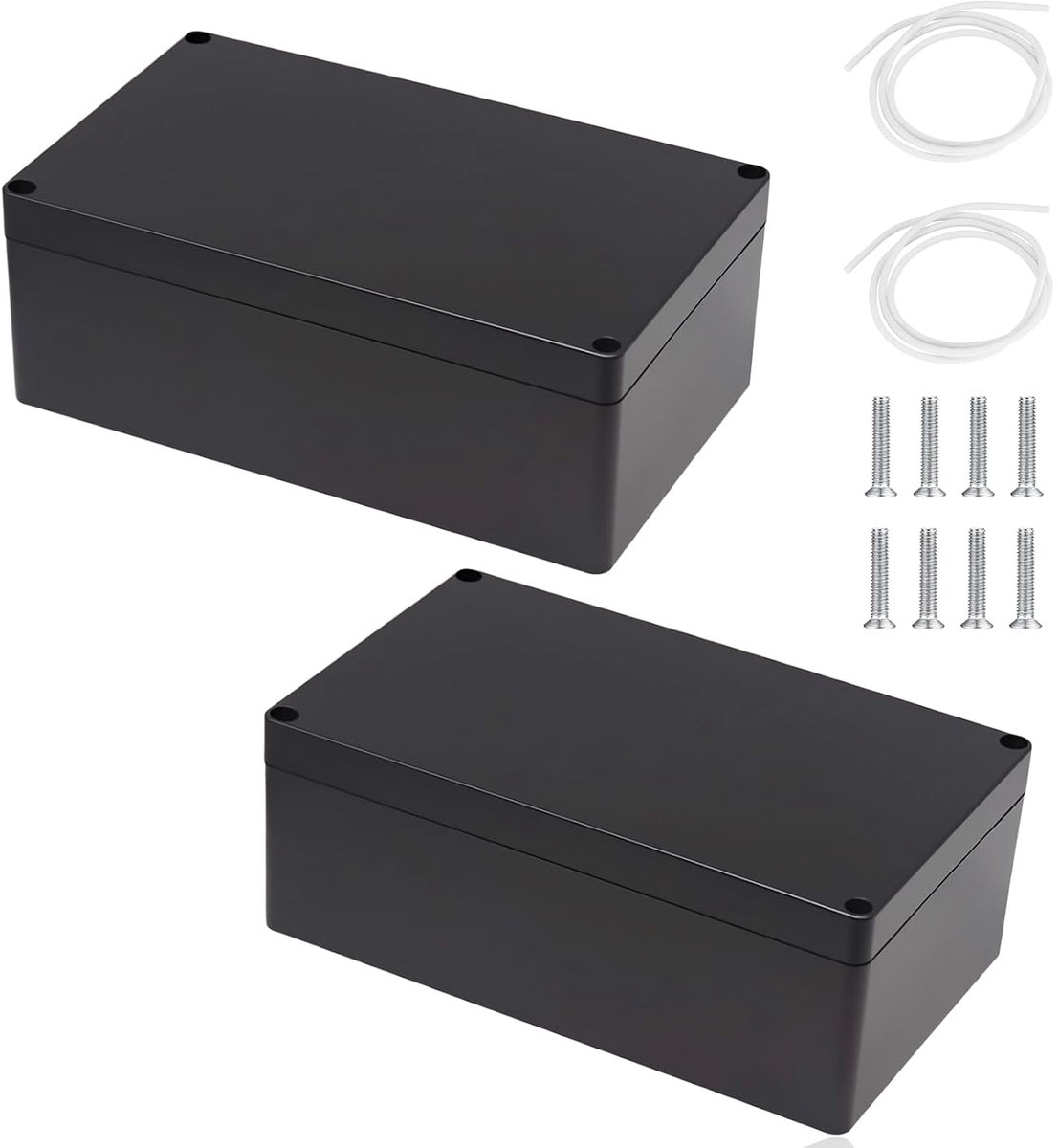 2 stuks zwarte kunststof verdeelkast, 200 x 120 x 75 mm, waterdicht IP65, lege behuizing, aansluitkast, behuizing, kunststof, universele projectbehuizing voor binnen en buiten, elektronische kabel