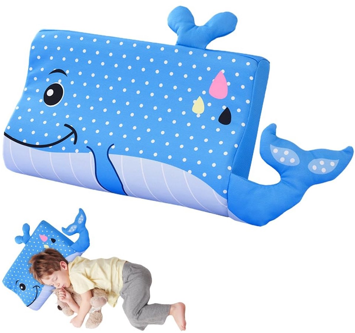 SolidKeus - Schlummerkids Kussen met Kussensloop en Memory Foam (Walvis)