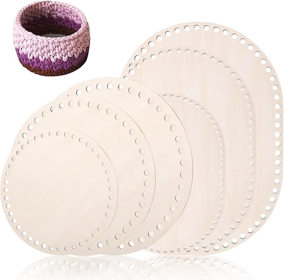 Set van 6 Houten Mandjes voor Haakprojecten en Creatieve Ambachten 10/15/20/25/30 cm