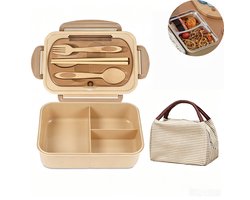 1 stuk - warmhoud lunchbox - gecompartimenteerde bento doos - lunchbox - 304 roestvrij staal - magnetronbestendig - 3 vakken pp model met draagtas, voor studenten en kantoor - khaki
