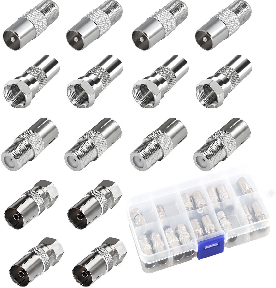 SolidKeus - Set van 16 F-type Coaxiale Koppelingen voor TV Antenne Zilver