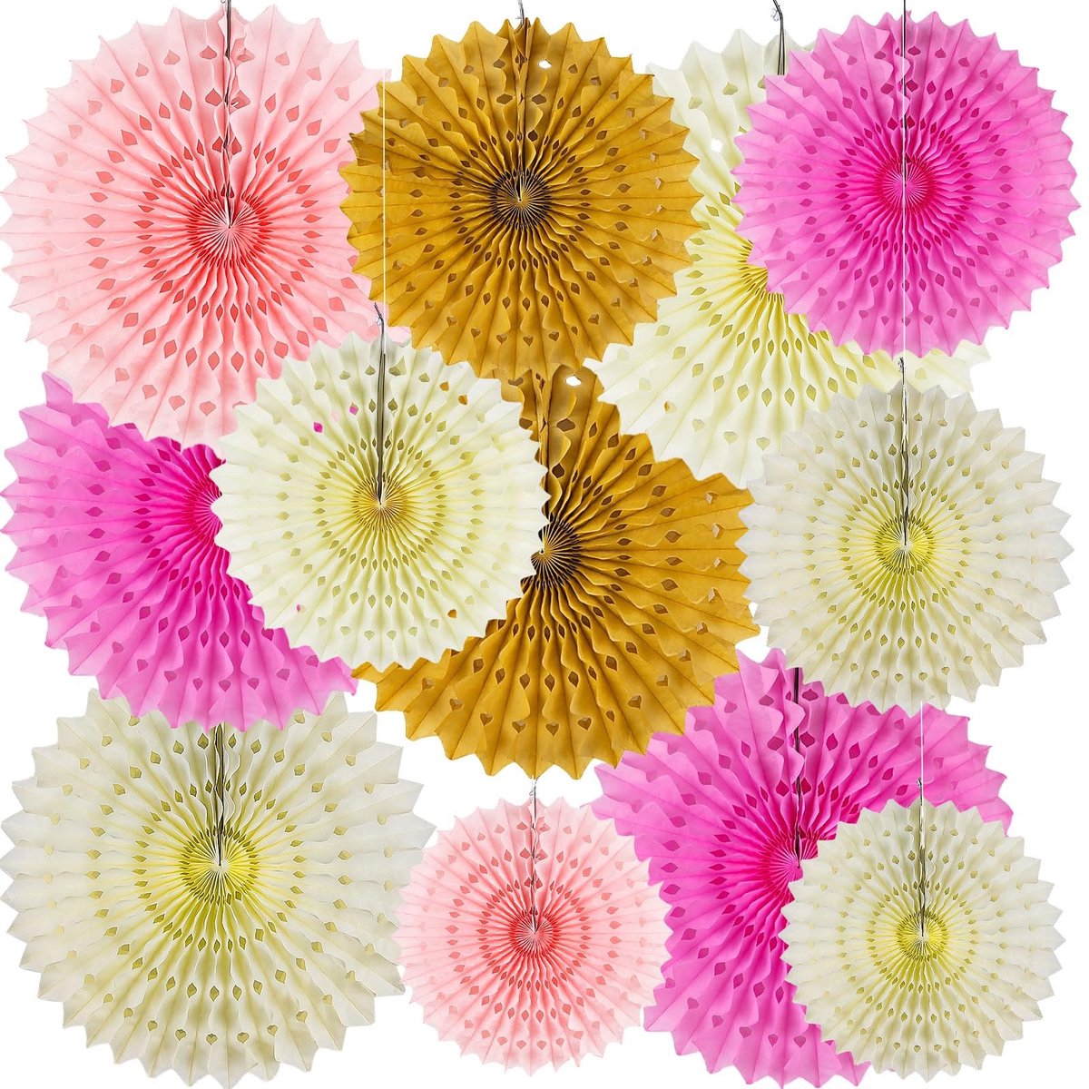 SolidKeus - Set van 12 Papieren Ventilators voor Feestdecoratie