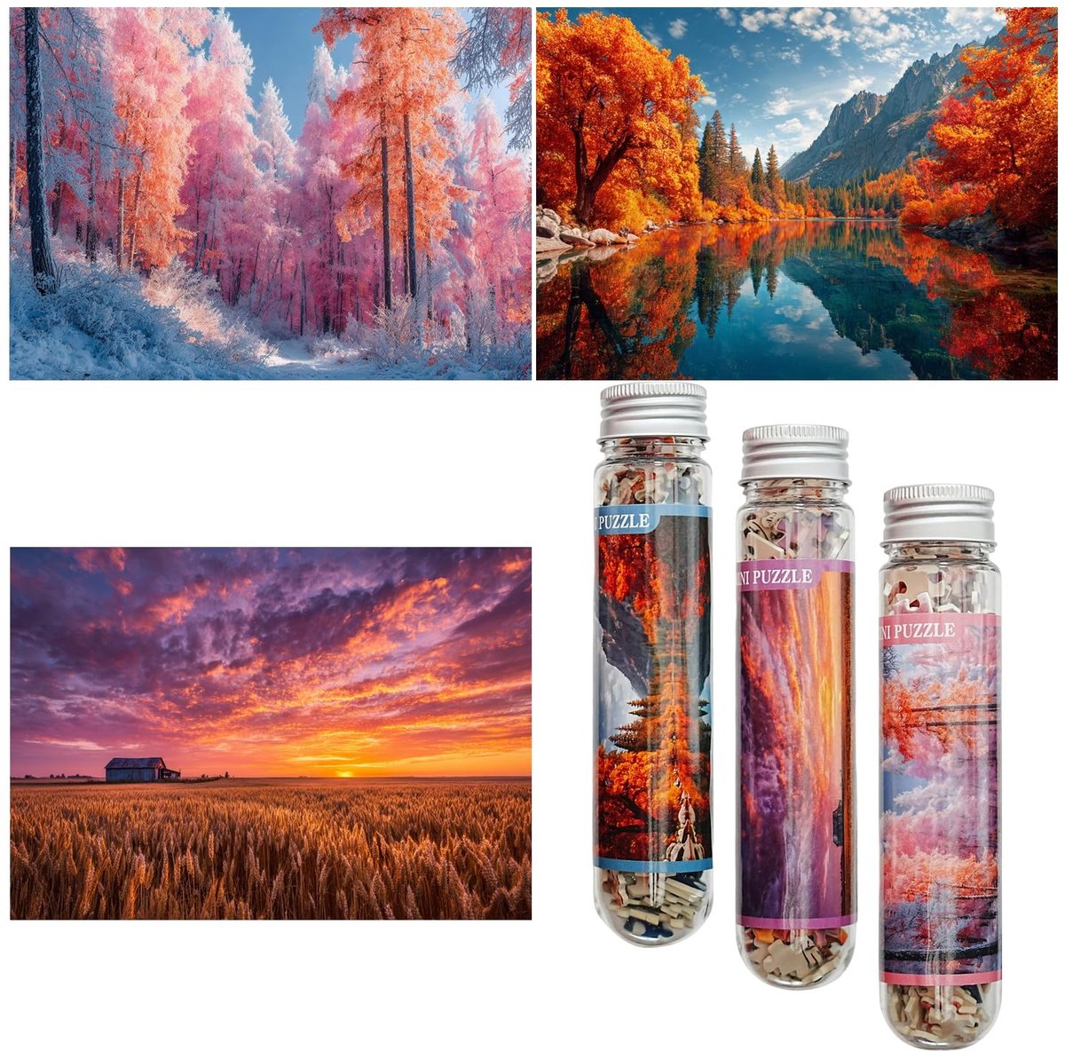 SolidKeus - Set van 3 Mini Puzzels voor Volwassenen met 150 Stukken, Bossen en Meren