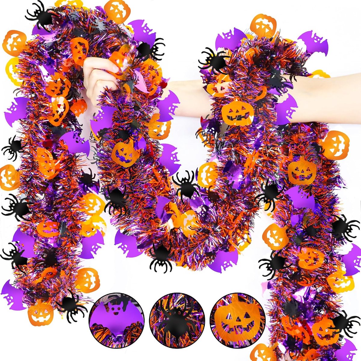 Halloween Slingerkrans Set - Lametta Slingers - Hangende Halloween Slingers - Halloween-slingers - Halloween glitter slinger - Feestelijke Decoratie - Halloween Versiering - Unieke Patronen - 5 stuks - 2m