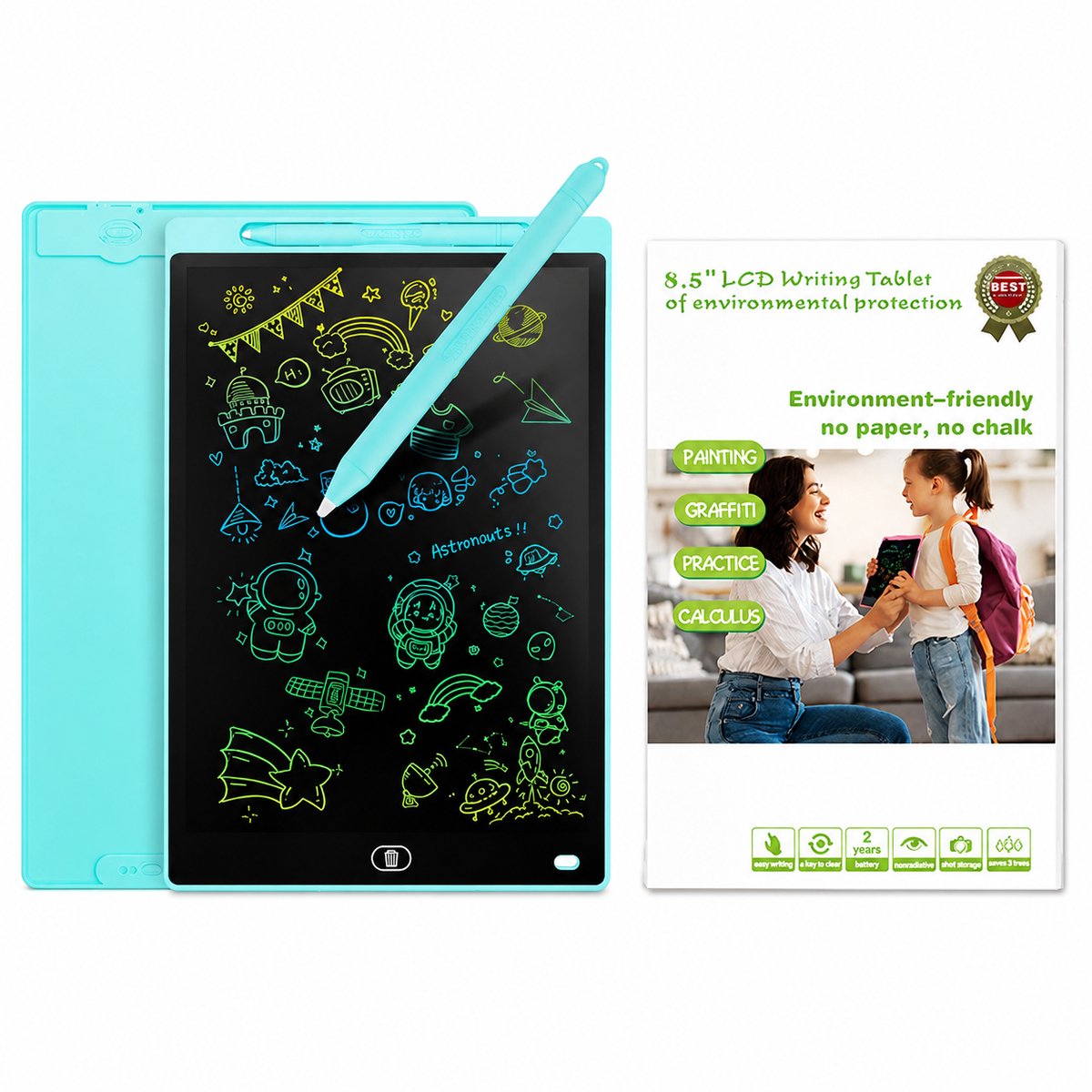 Tekenbord kinderen - Tekentablet - LCD Tekentablet kinderen - Grafische tablet kinderen - Kindertablet Blauw - 10 inch- lichtblauw
