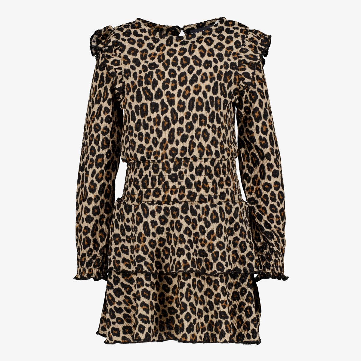 TwoDay meisjes jurk met panterprint en ruches - Bruin - Maat 110/116