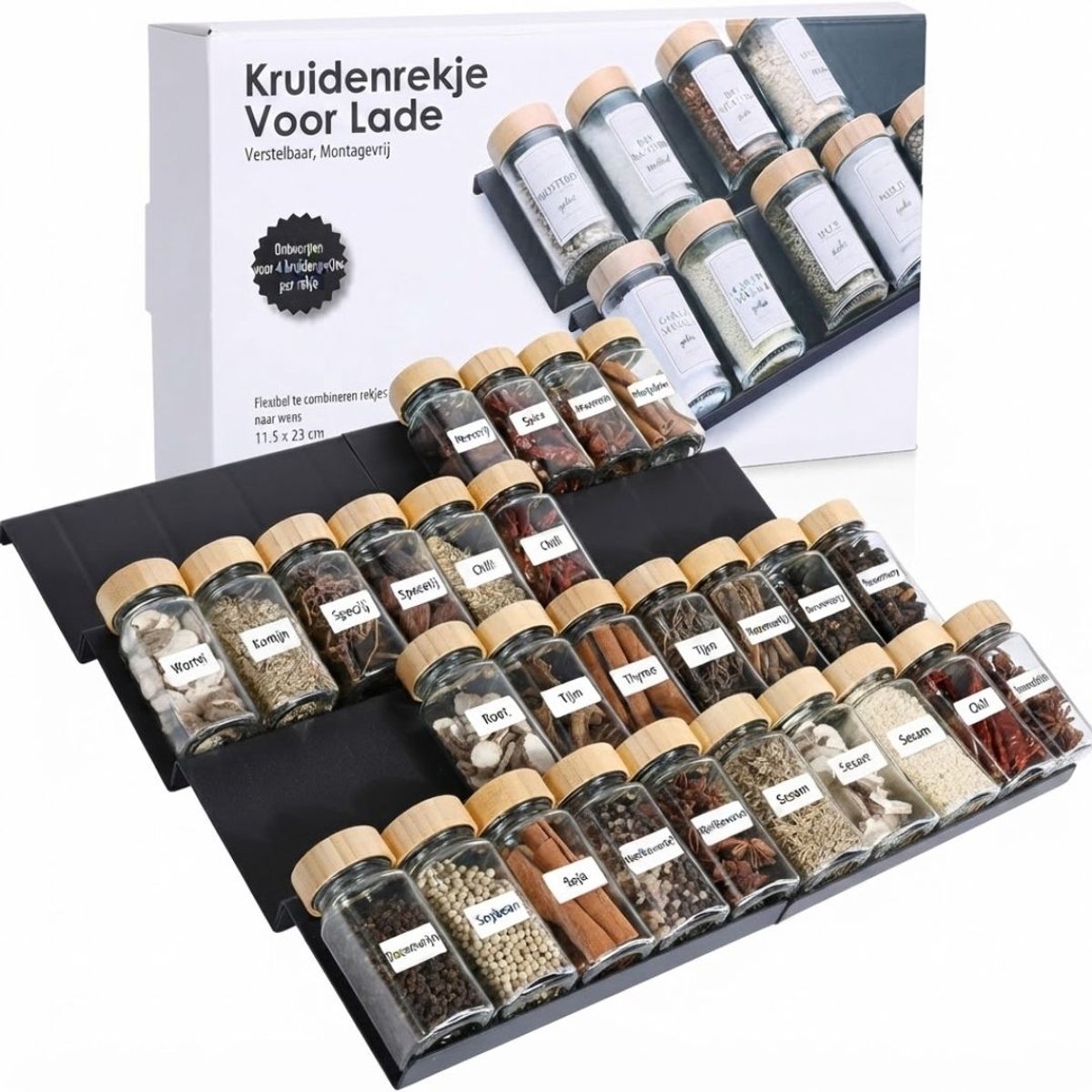 JCP® Kruidenrek - Kruidenpotjes - Kruidenrekje Organizer - Wit - 23cm x 12cm x 3cm