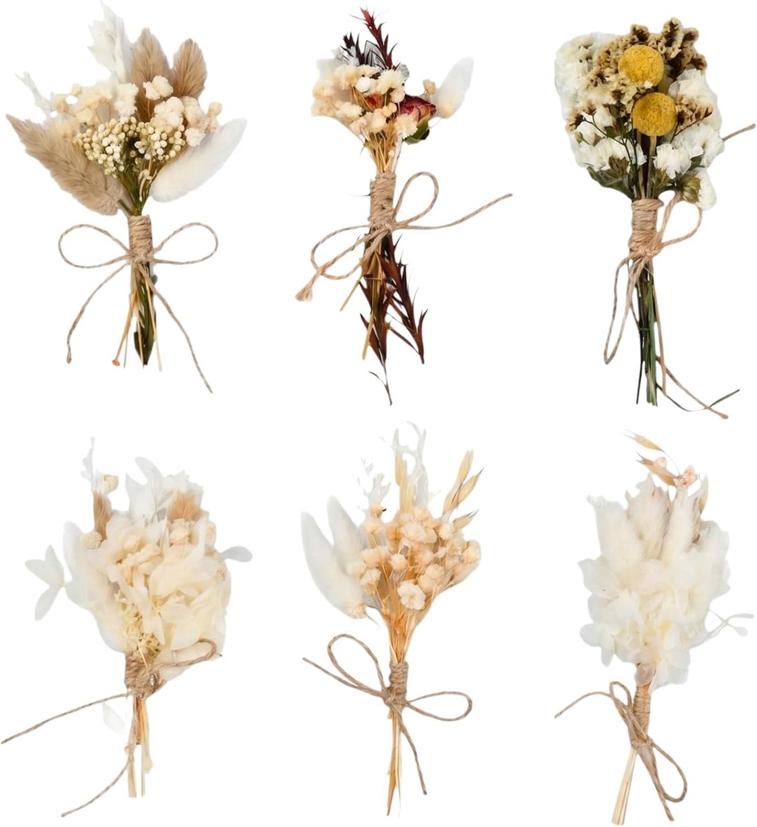 6 bundels mini-boeketten met gedroogde bloemen - kleine gedroogde bloemen - gedroogde bloemen om mee te knutselen - natuurlijke gedroogde boeketten voor fotolijsten - DIY - huisfeestjes en bruiloftsdecorat