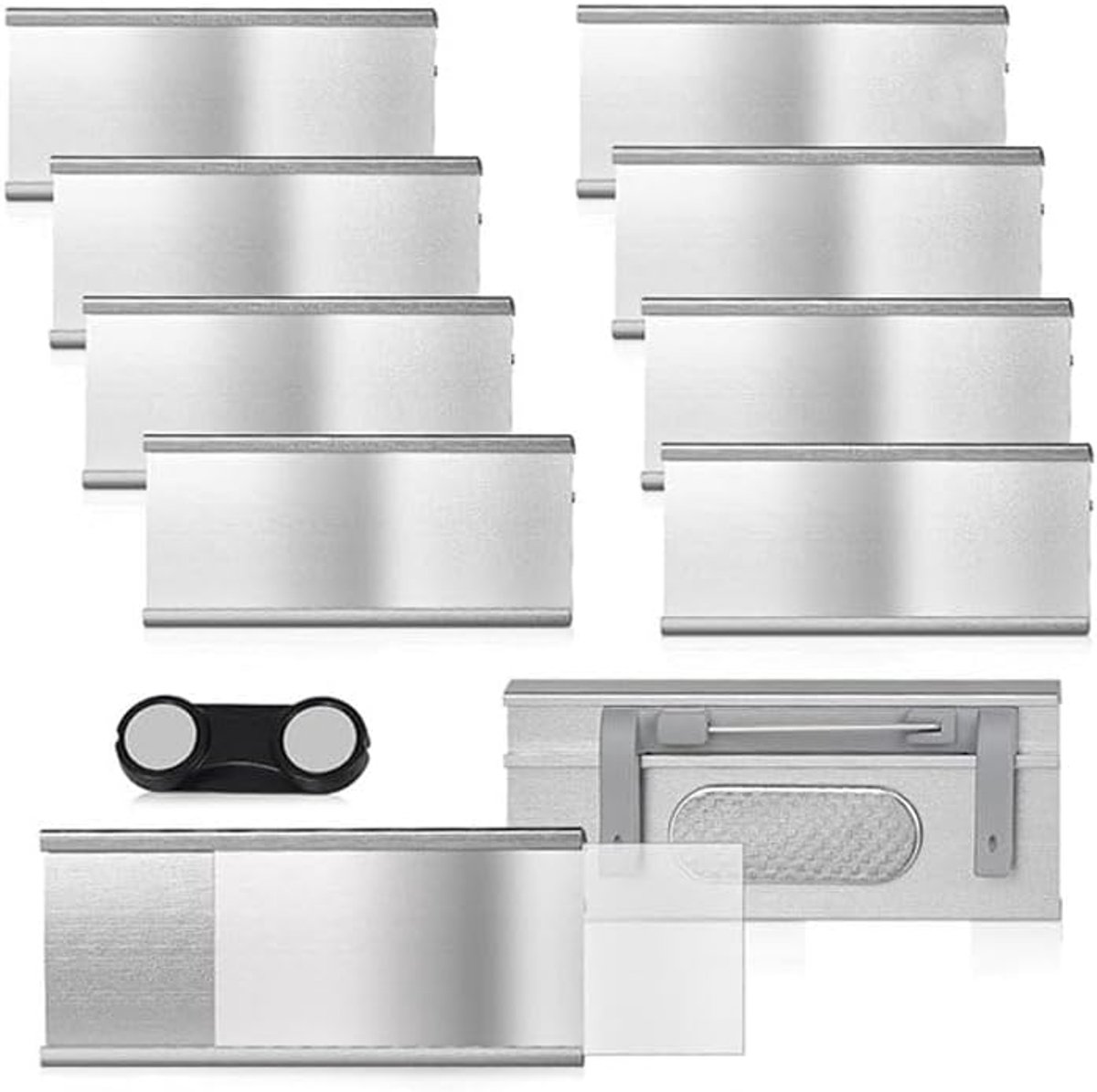 20 stuks naambordjes - magneet - 72 x 31 mm - aluminium naambordjes voor kleding - sterke dubbele magneten - herbruikbare naamlabels met papieren gleuf