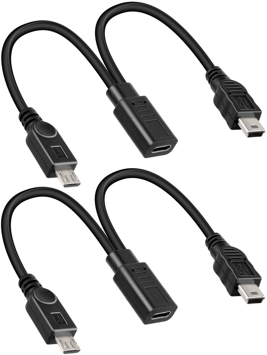Omgoods - Korte USB Type C naar Micro USB & Mini USB Oplaadkabel