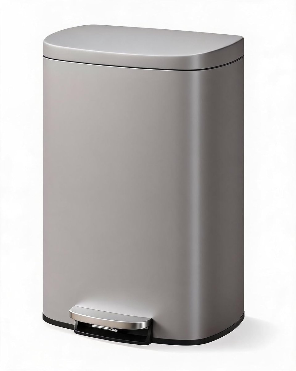 Prullenbak RVS 50L - 42.5x37x66cm - Keuken Prullenbak - Geurcontrole - Uitneembare Binnenemmer - Achterhandvat - Voor Badkamer En Keuken - Grijs