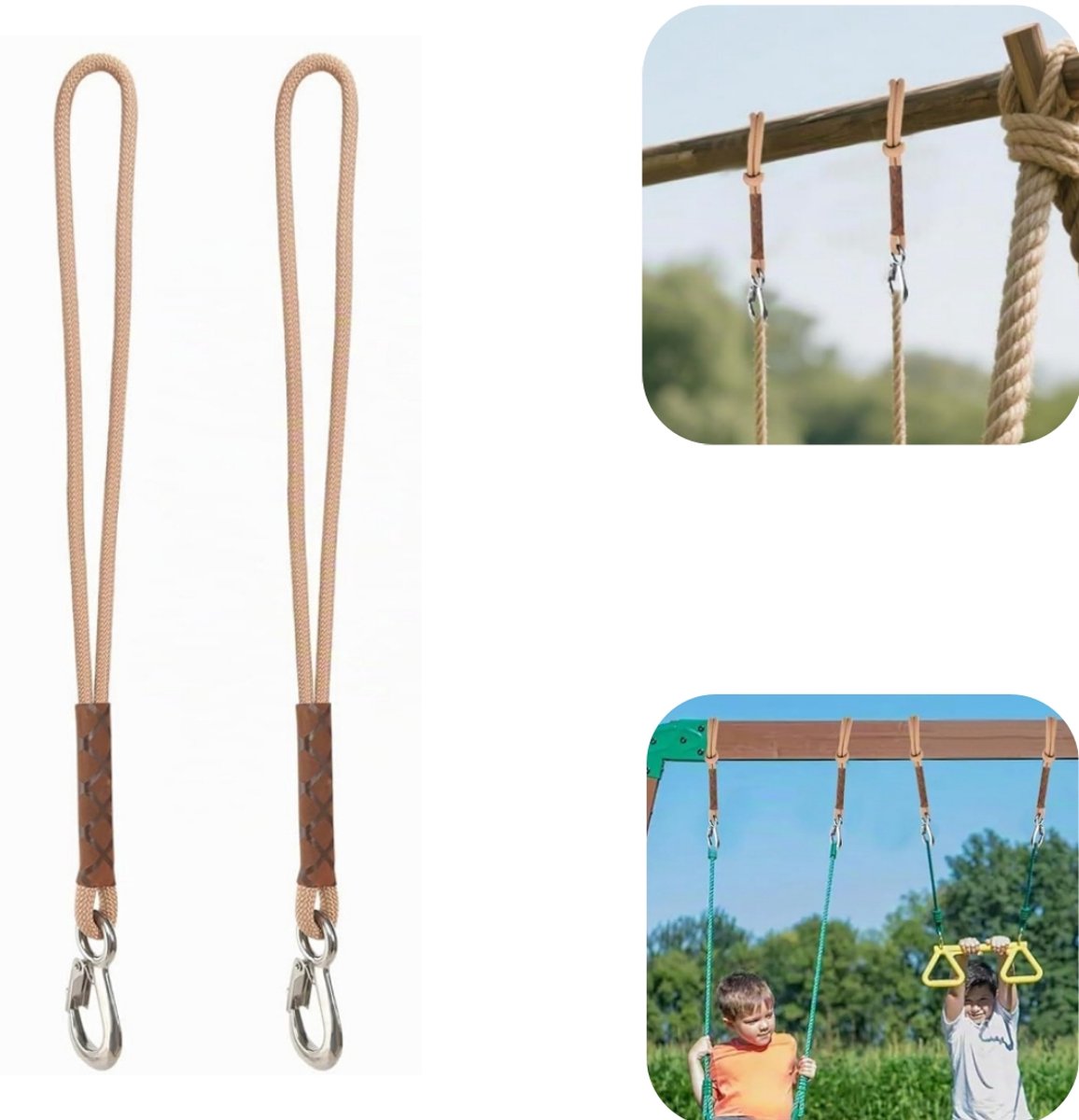 2 stuks schommelriemen - hangmat haken - ophangriemen - riemhaken - hoog draagvermogen - gemakkelijk te gebruiken - waterdicht - buitenaccessoires - geschikt voor schommels, hangmatten, buitenshuis (bruin, 60*1,2 cm)
